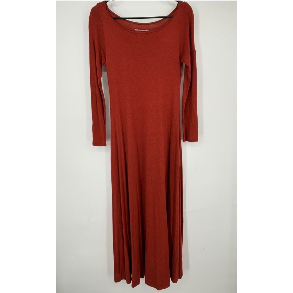 Soft Surroundings Rust Orange Long Sleeve Maxi Dress Petite XS Scoop Neck Knit